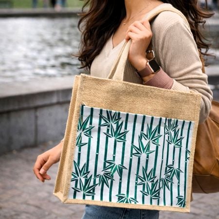 Natural Jute Cotton Laminated Eco Friendly Bag Handmade